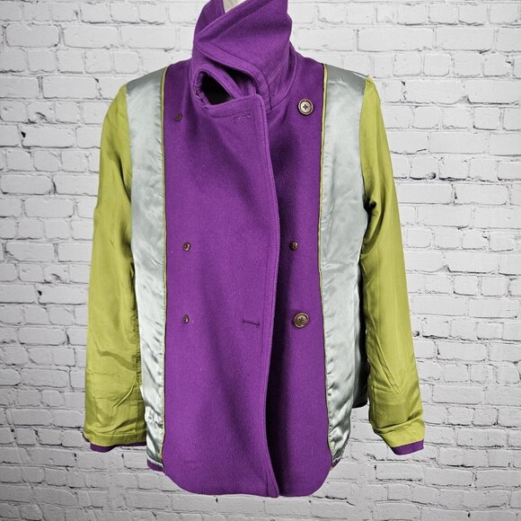 J.Crew Purple 100% Wool Insulated Brown Buttoned Collared Pea Coat Medium M - Picture 5 of 13